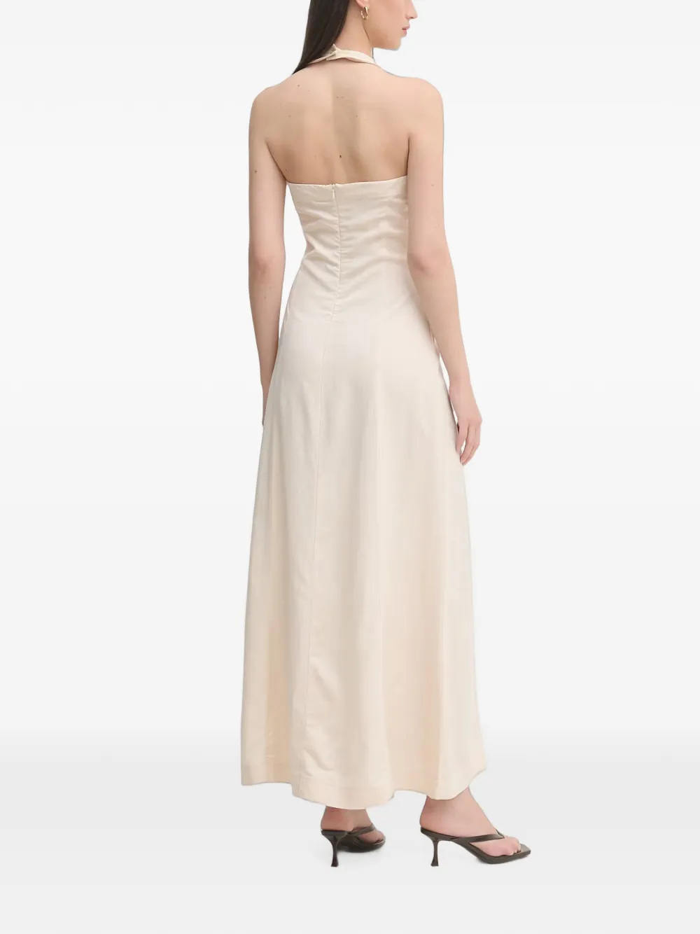 Gaudi Maxi-jurk met halternek en open achterkant Beige