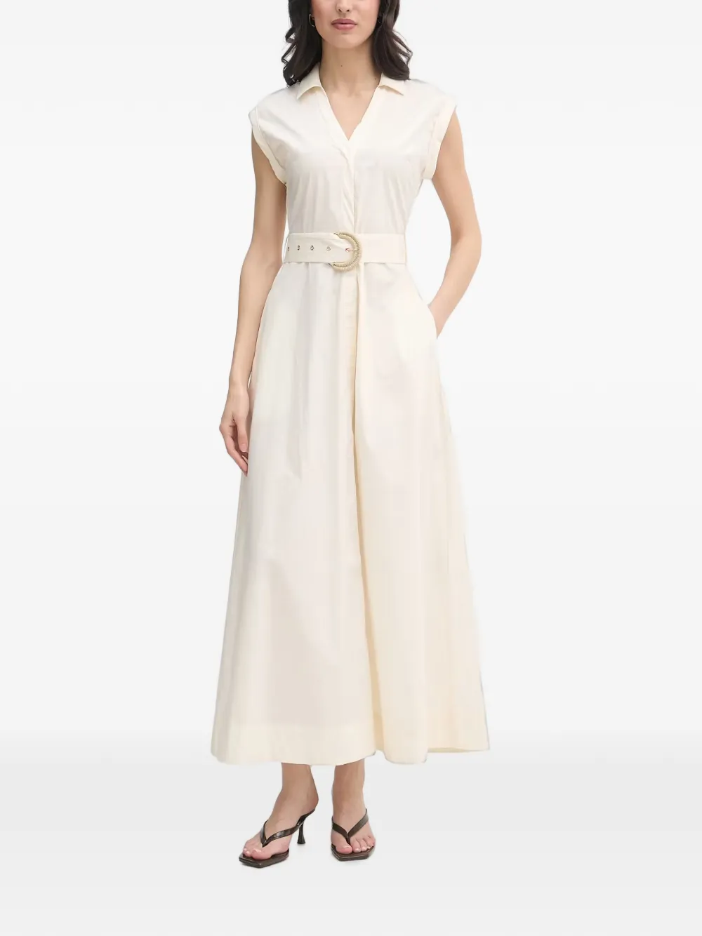 Gaudi belted sleeveless midi dress - Bianco