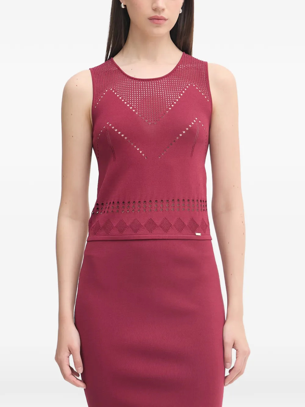 Gaudi pointelle-knit keyhole-back top - Rosso