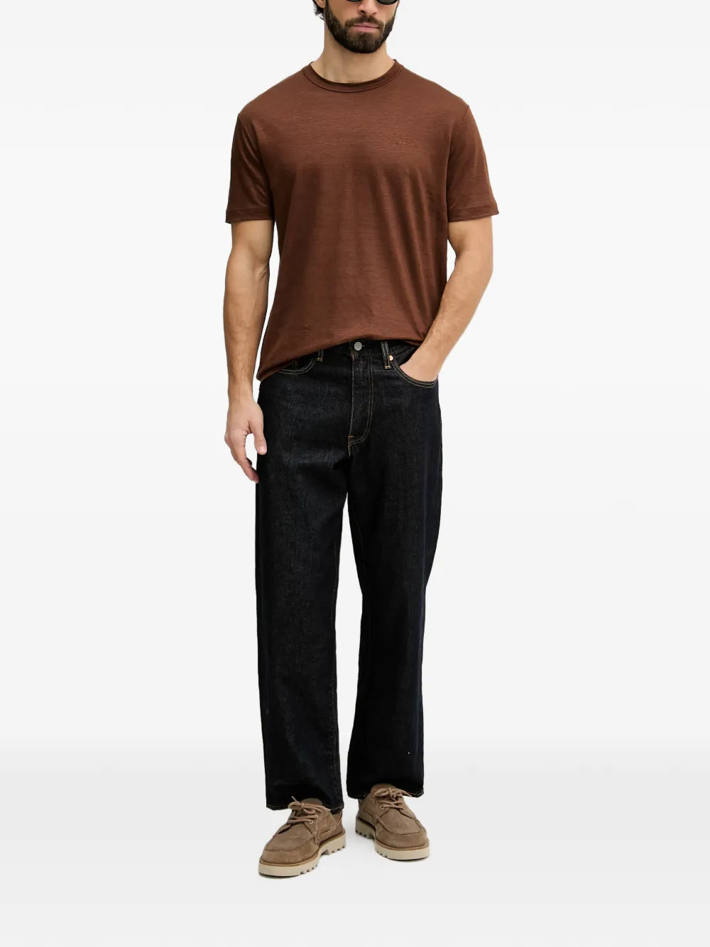 Gant T-shirt met geborduurd logo Bruin