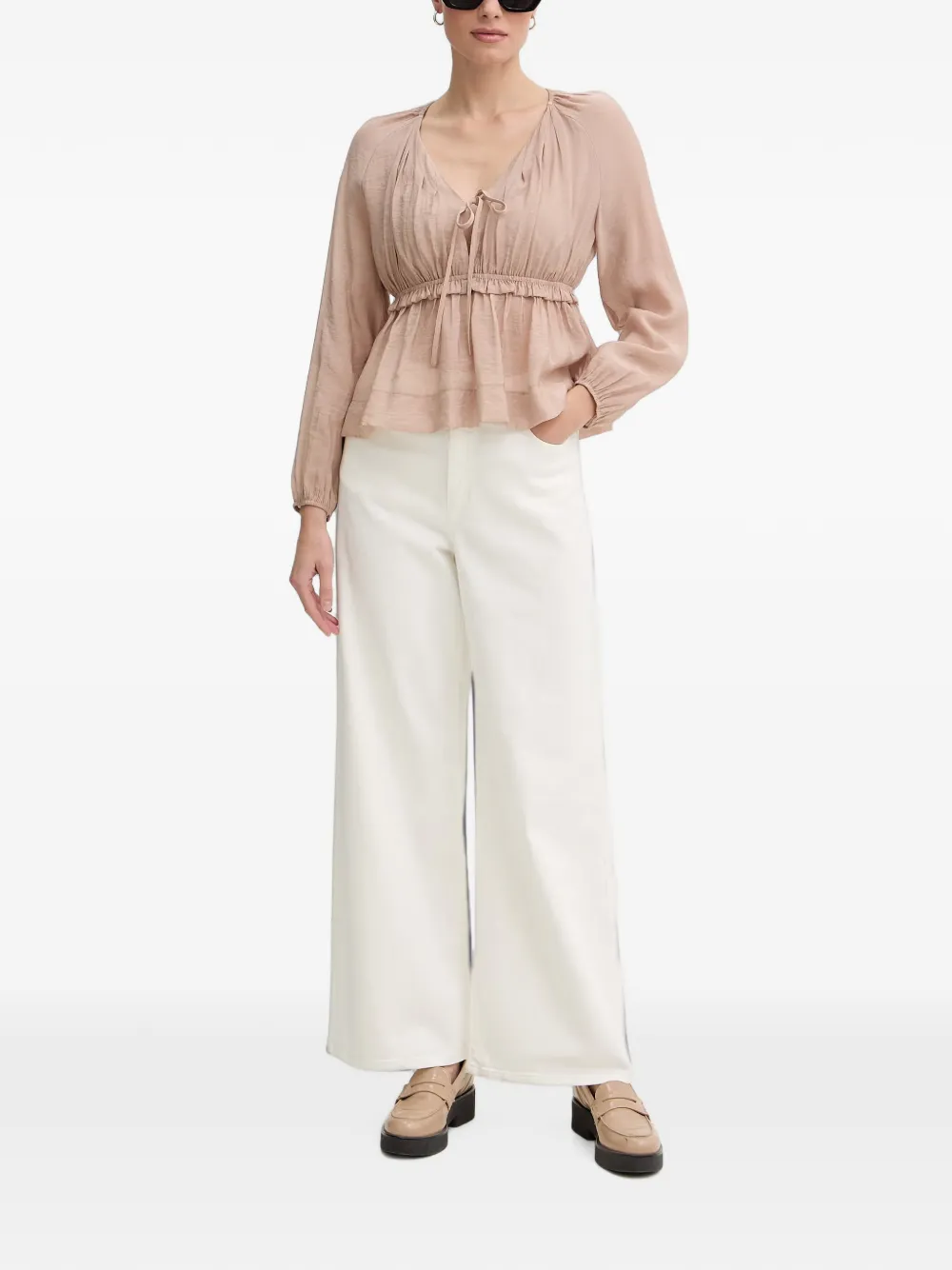 Gaudi Blouse met peplum-zoom en striksluiting Beige