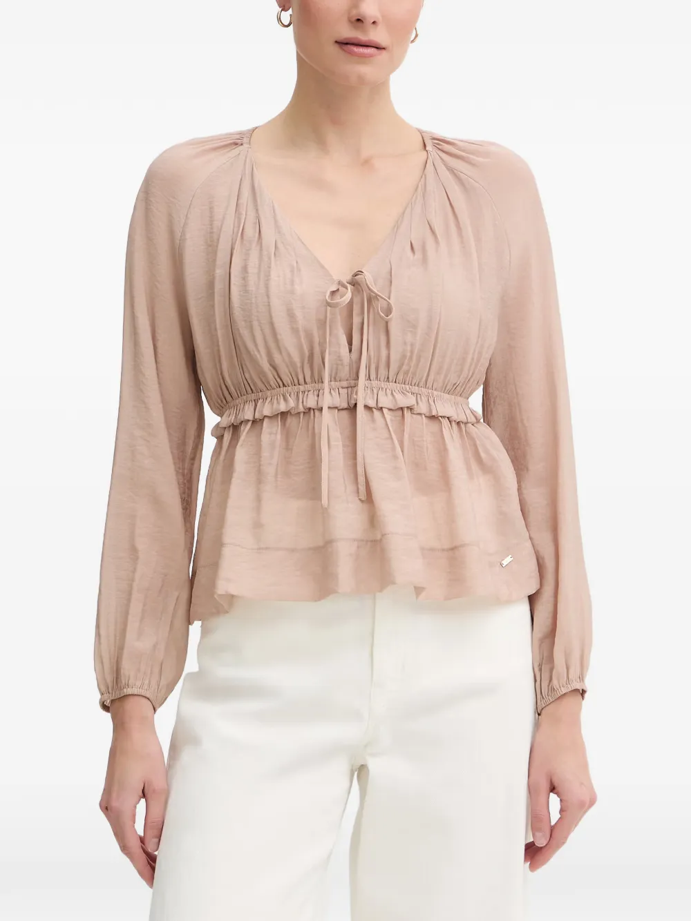 Gaudi tie-fastening peplum-hem blouse - Toni neutri