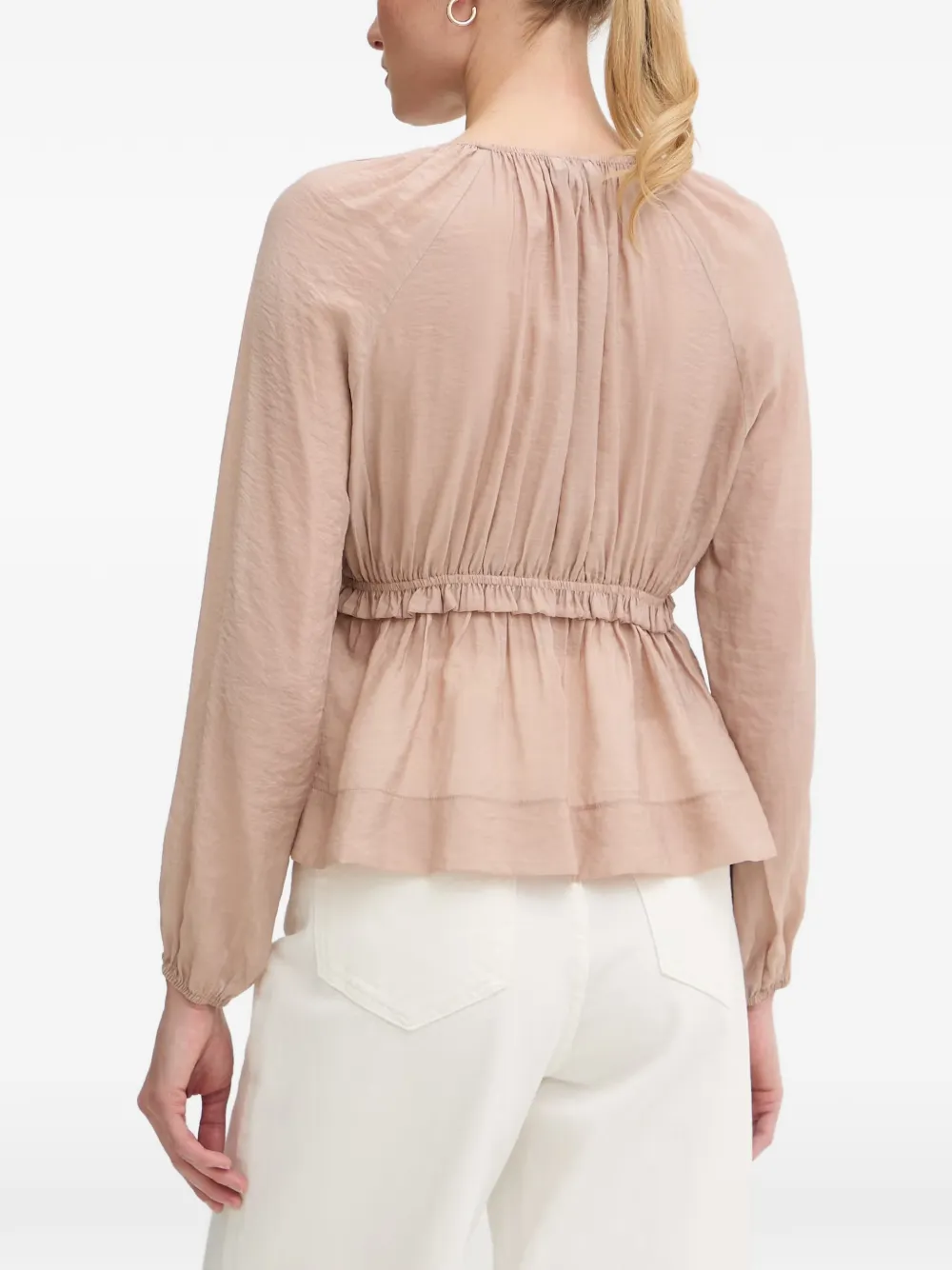 Gaudi Blouse met peplum-zoom en striksluiting Beige
