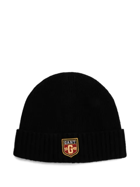 Gant logo-patch ribbed-knit hat