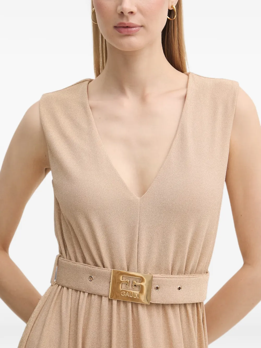 Gaudi Mouwloze maxi-jurk Beige