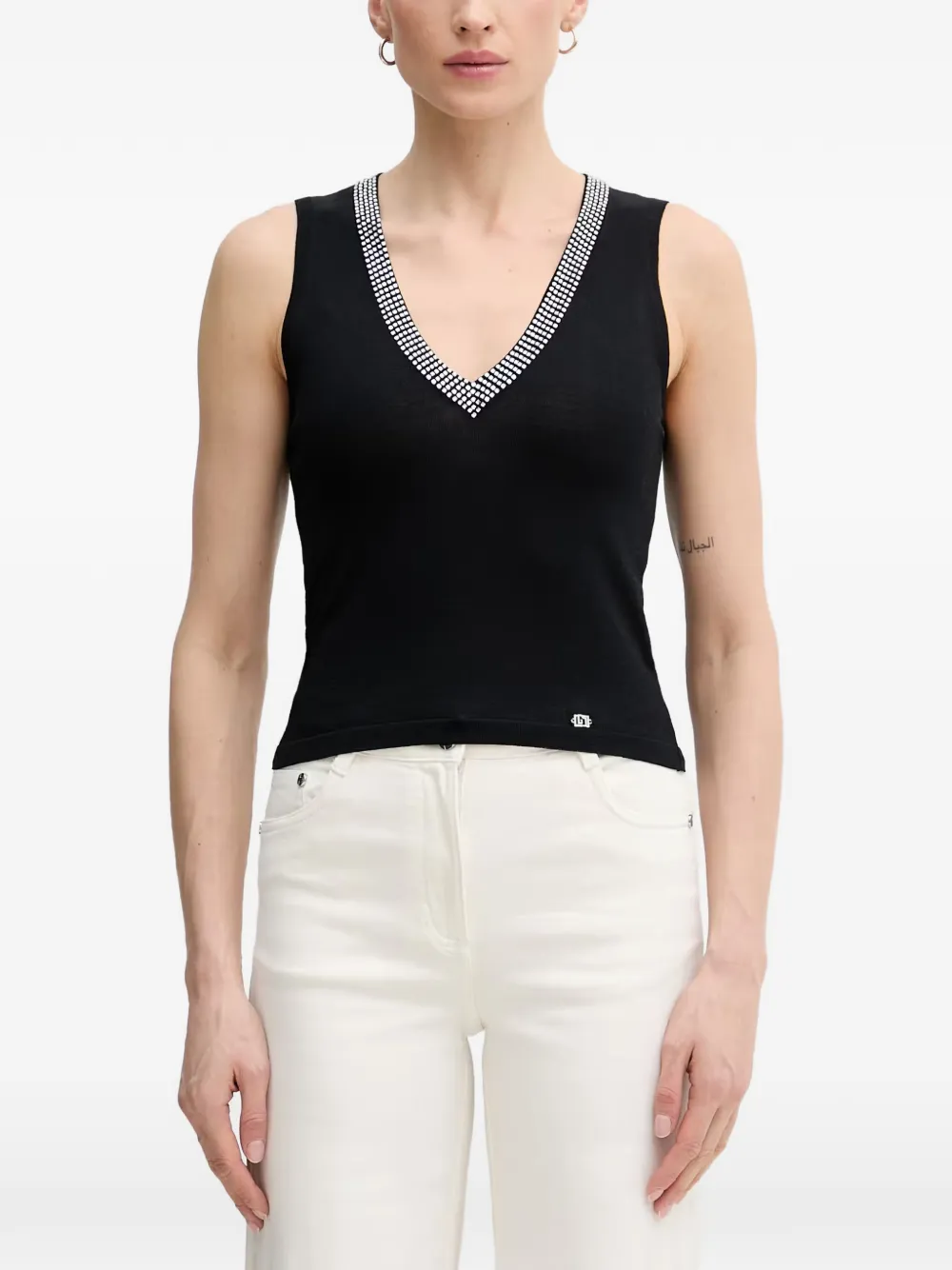 Gaudi crystal-embellished V-neck top - Nero