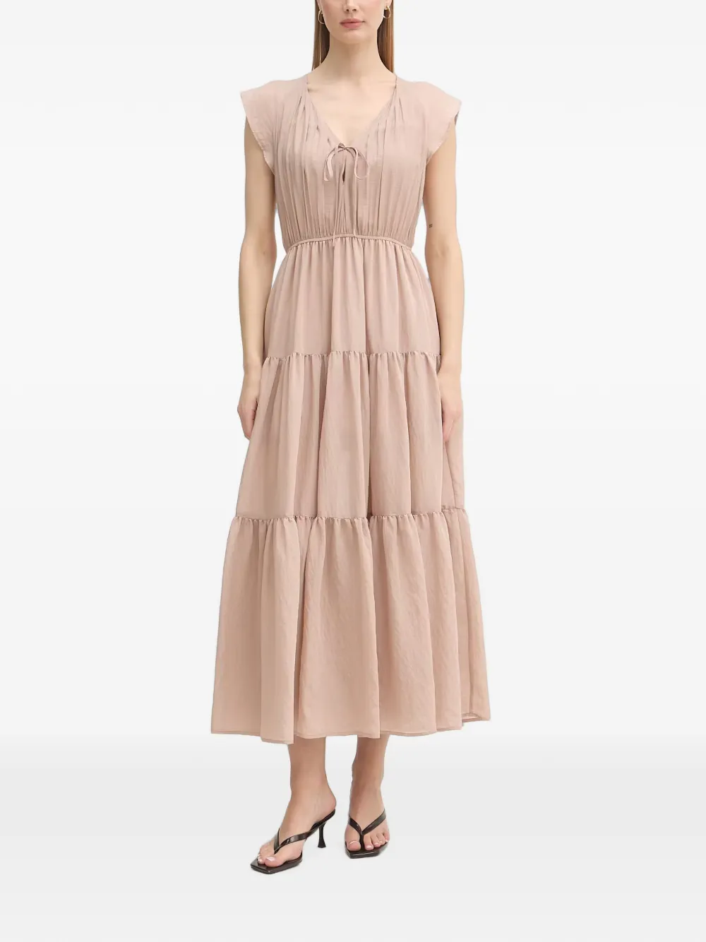 Gaudi pleated tiered midi dress - Toni neutri
