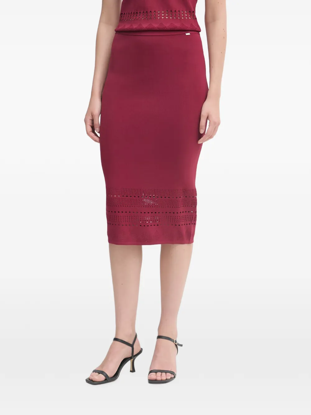 Gaudi perforated-knit midi skirt - Rosso