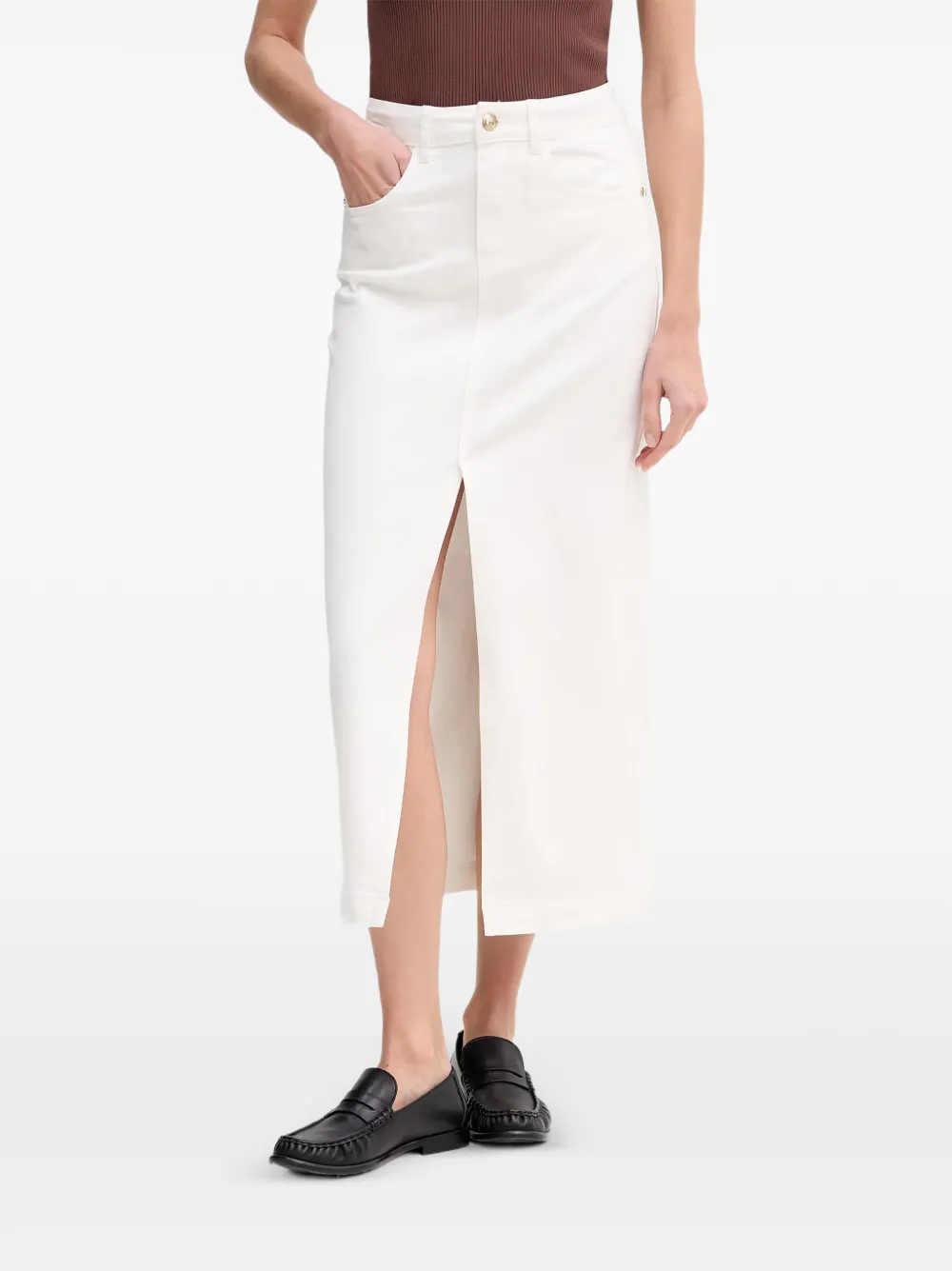 Gaudi front-slit logo-plaque midi skirt - Bianco