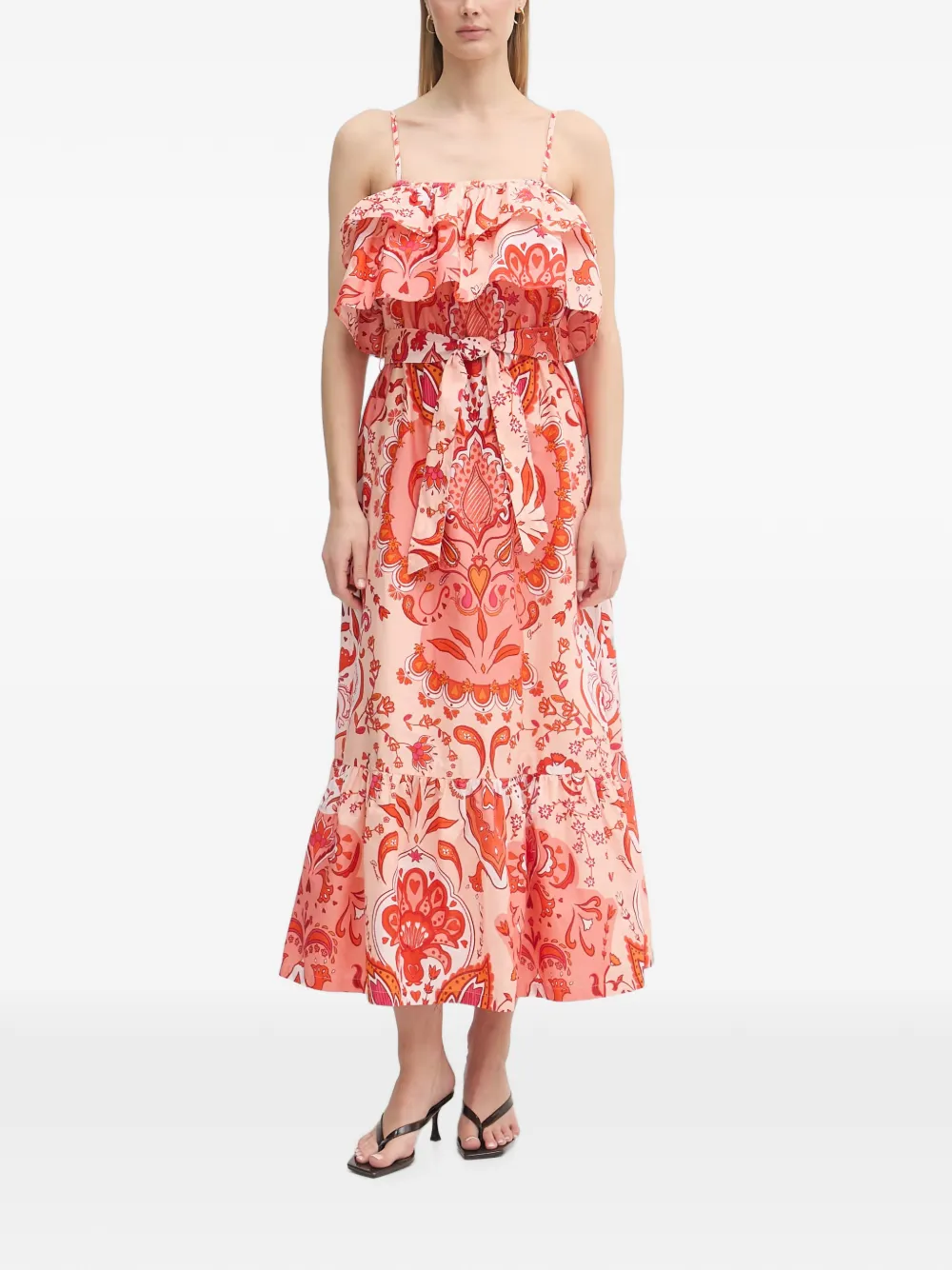 Gaudi paisley-print ruffled midi dress - Rosa