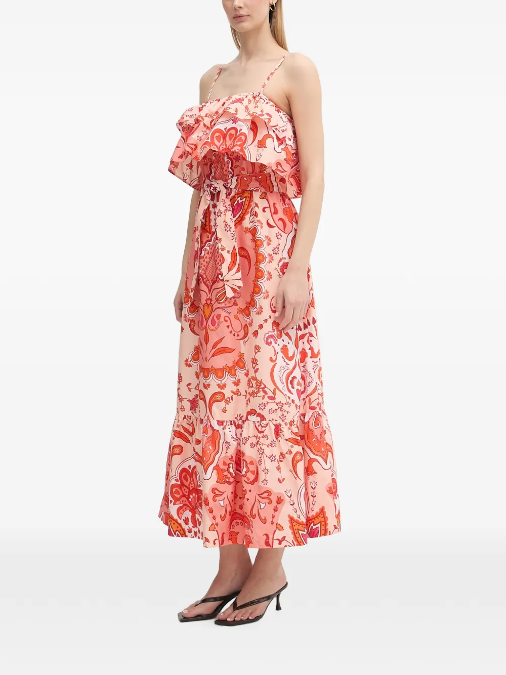 Gaudi Midi-jurk met paisley-print en ruches Roze