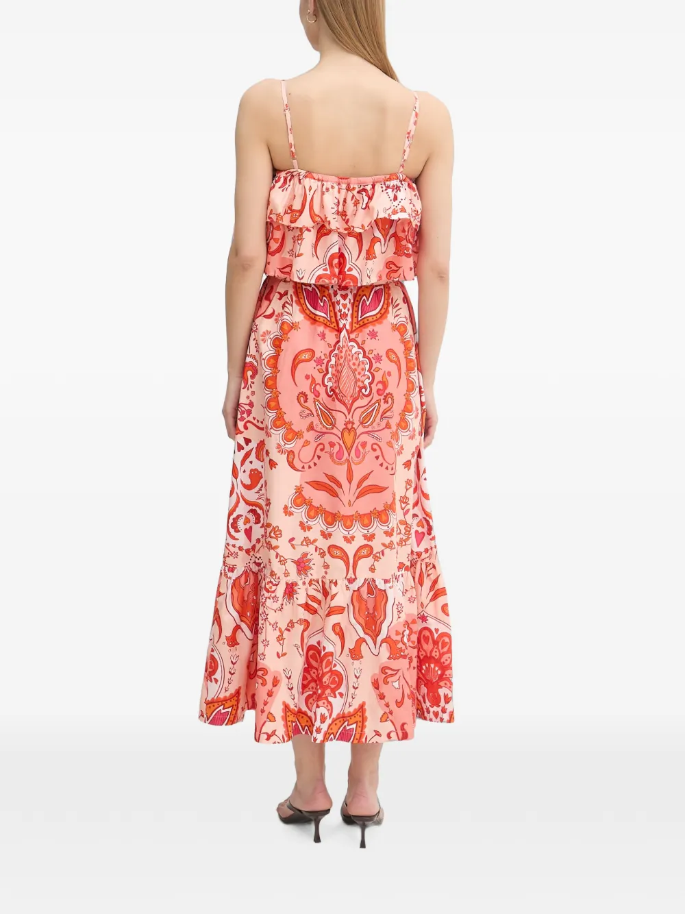Gaudi Midi-jurk met paisley-print en ruches Roze
