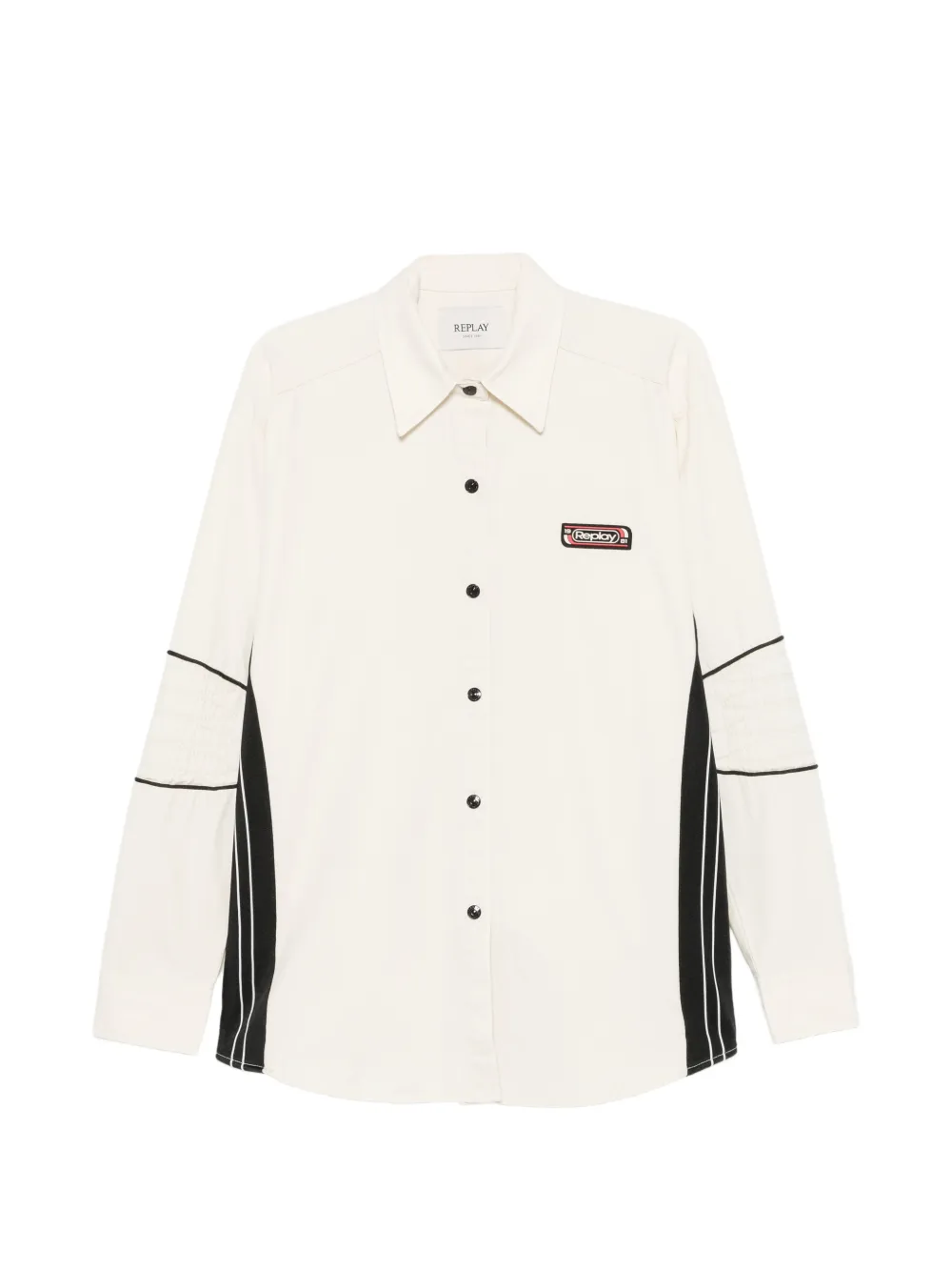 Replay logo-patch panelled shirt - Nude