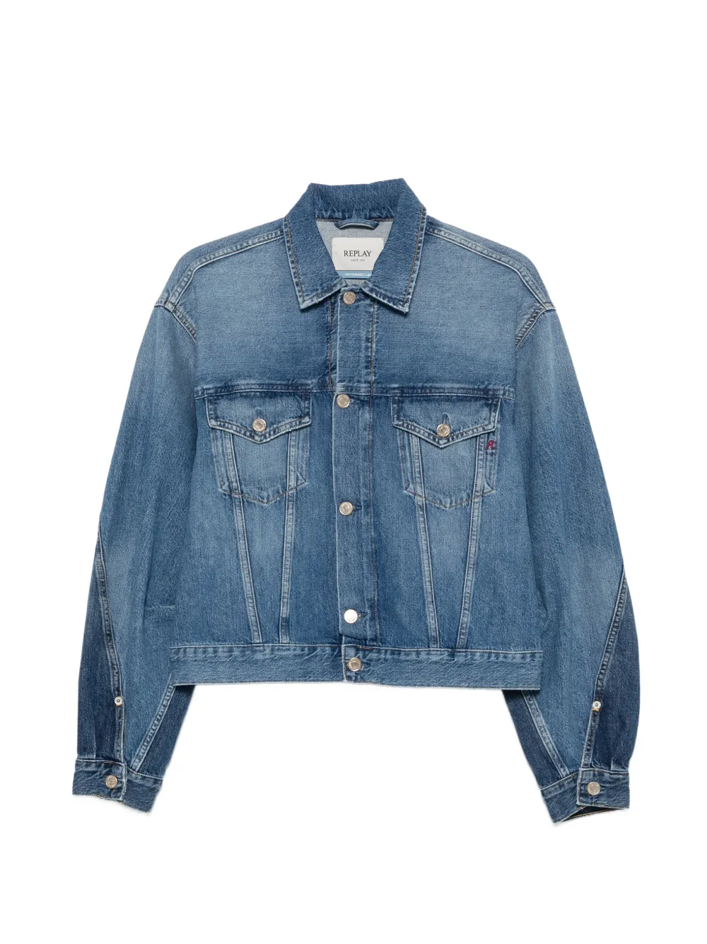 Replay panelled curved-sleeve denim jacket - Blu