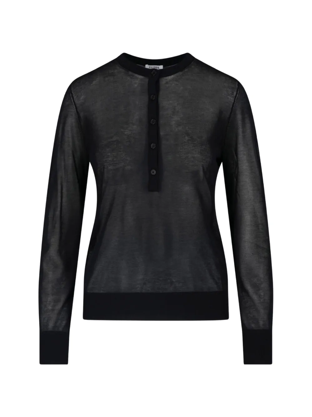 Filippa K sheer-knit henley-neck long-sleeve cotton T-shirt - Nero