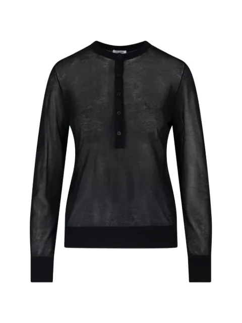 Filippa K sheer-knit henley-neck long-sleeve cotton T-shirt