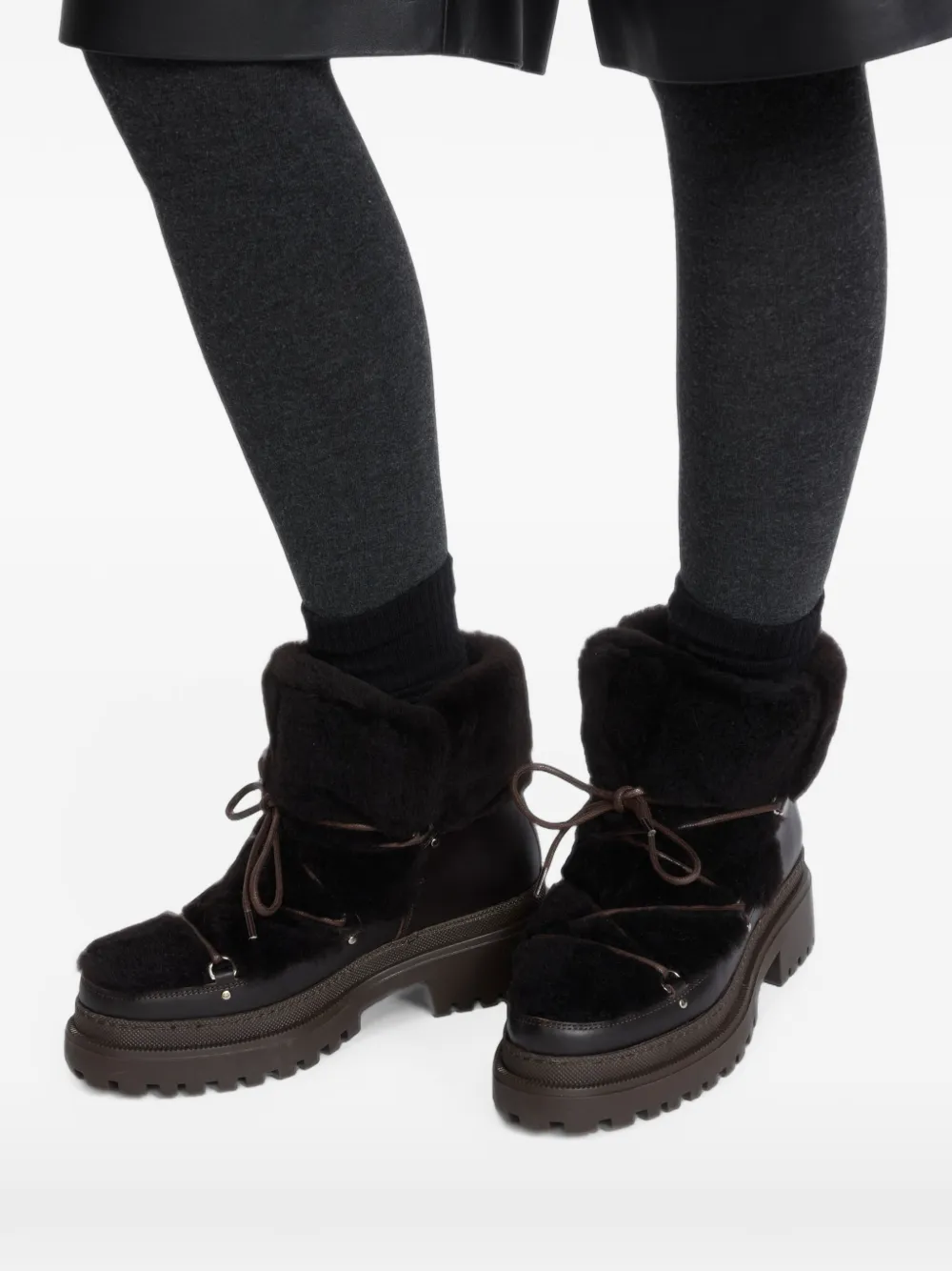 Yves Salomon Lace-up Shearling Boots in Brown, view 3