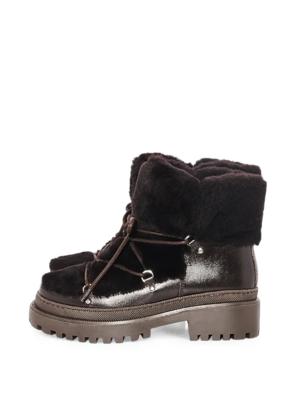 Yves Salomon Lace-up Shearling Boots in Brown