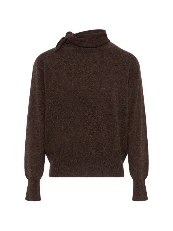 Yves Salomon Scarf-collar Cashmere Sweater in Brown