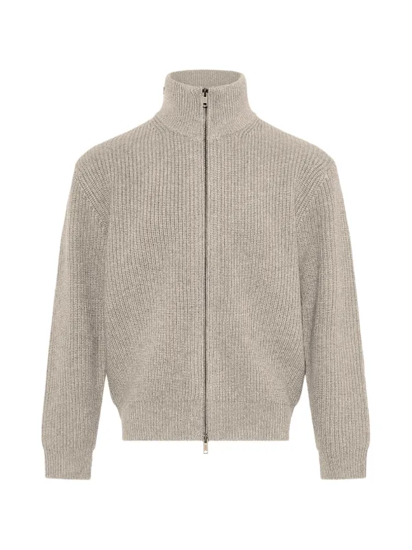 Yves Salomon Ribbed-knit Zip-up Cardigan in Neutrals