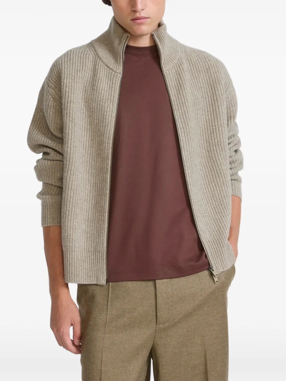 Yves Salomon Ribbed-knit Zip-up Cardigan in Neutrals, view 2