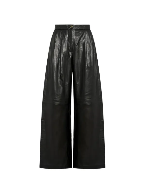 Yves Salomon Pleated Lambskin Trousers in Black