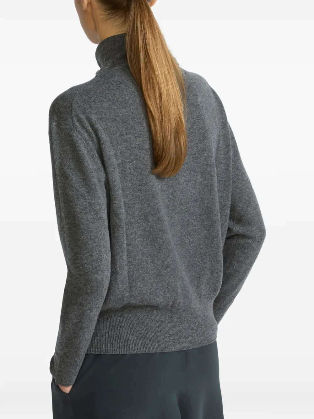Yves Salomon Scarf-collar Cashmere Sweater in Grey, view 3