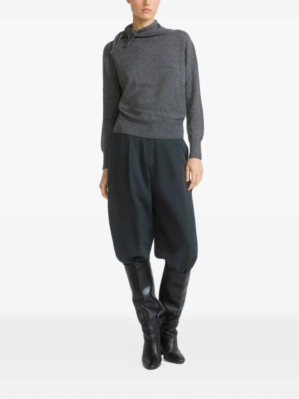 Yves Salomon Scarf-collar Cashmere Sweater in Grey, view 2