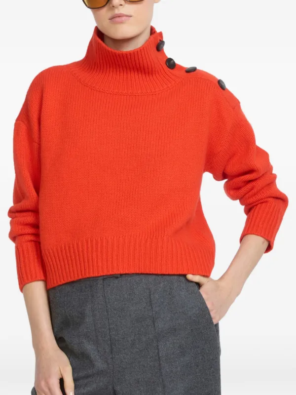 Yves Salomon Button-detail High-neck Sweater in Orange