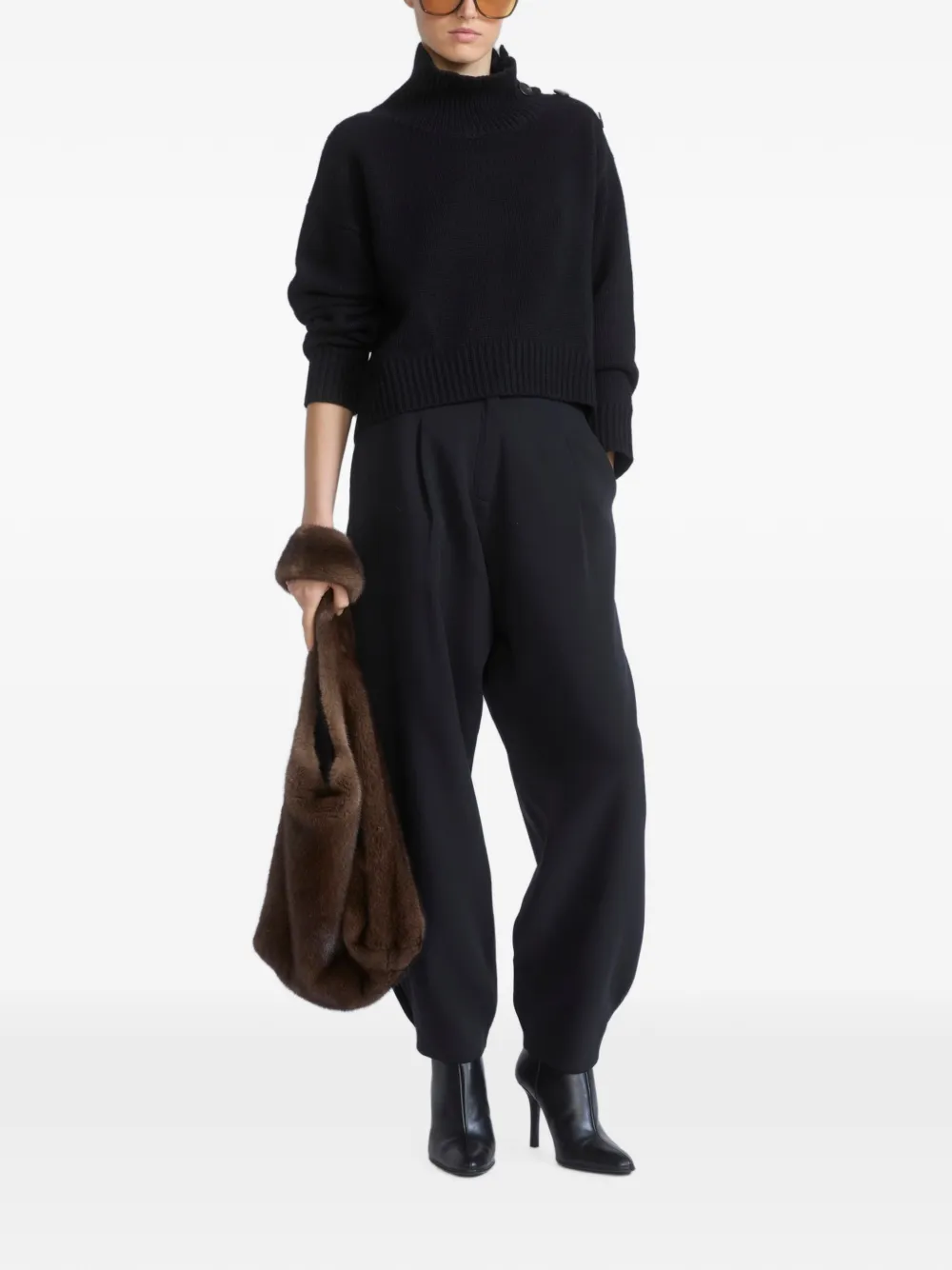 Yves Salomon Oversized trui met knoopschouders Zwart