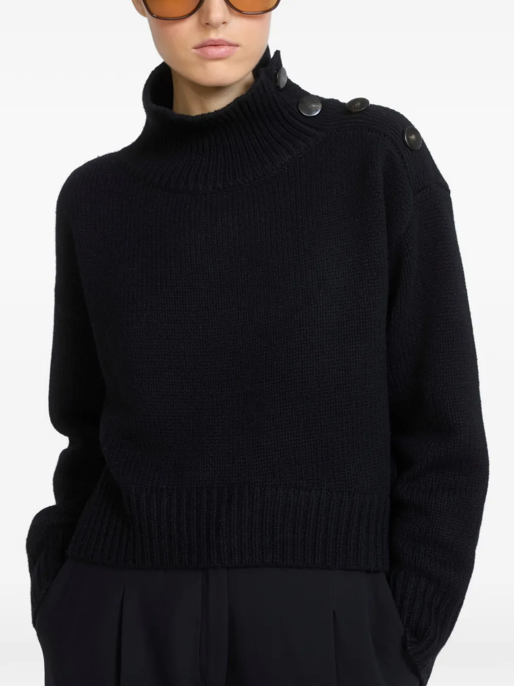 Yves Salomon Oversized trui met knoopschouders Zwart