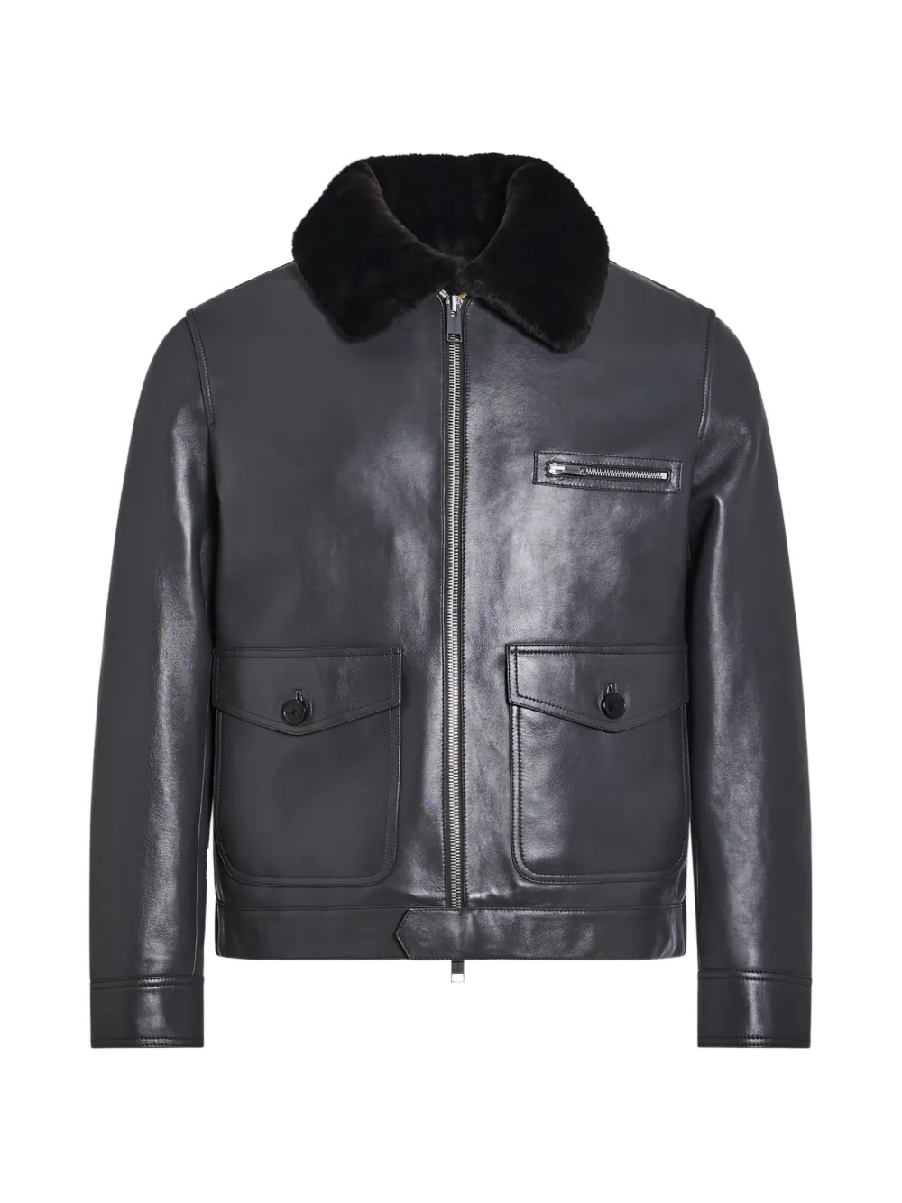 Yves Salomon shearling-collar leather jacket - Grigio
