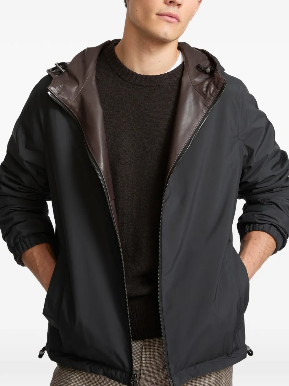 Yves Salomon Omkeerbare hoodie van kalfsleer Bruin