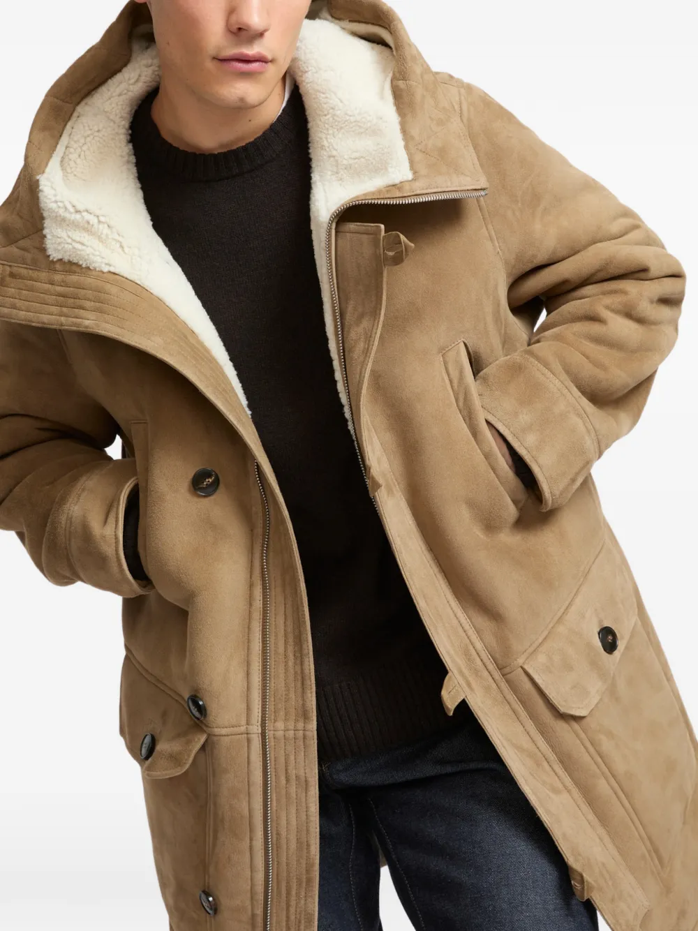 Yves Salomon Parka met capuchon Beige