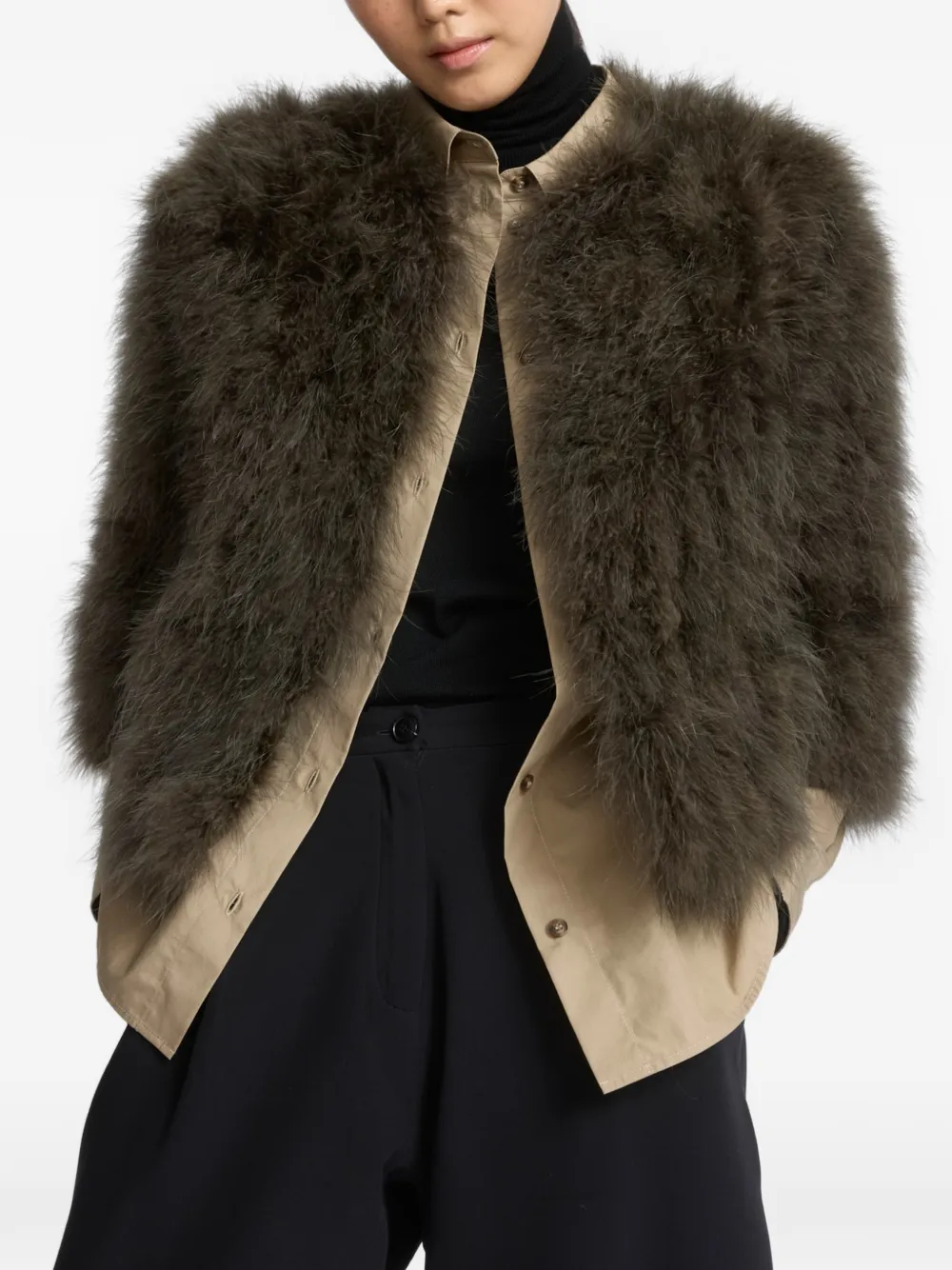 Yves Salomon feather-embellished jacket - Verde