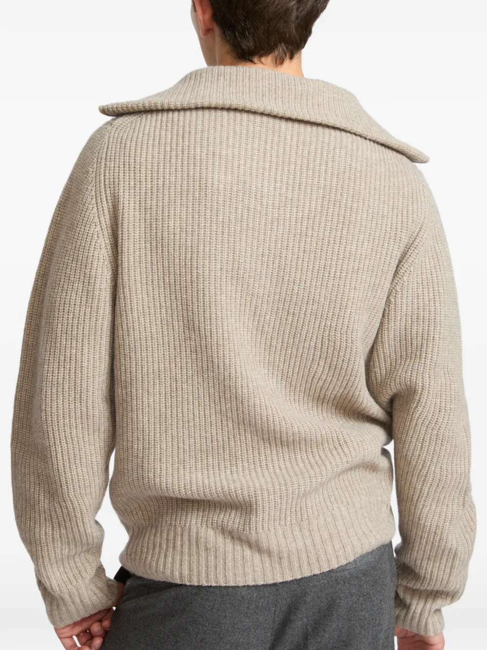 Yves Salomon Ribgebreide trui met rits Beige