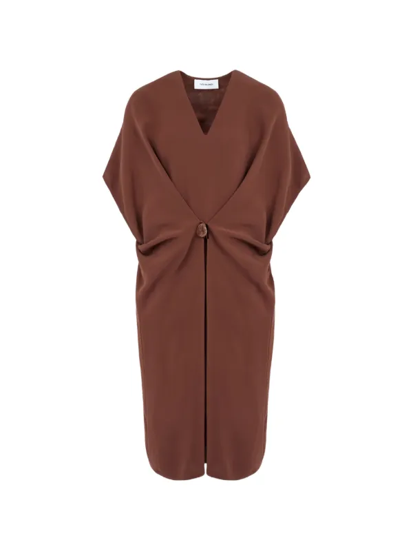 Yves Salomon Midi Draped Silk-crepe Dress in Brown