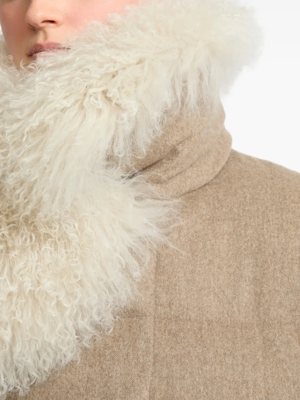 Yves Salomon Parka met lammy kraag Beige