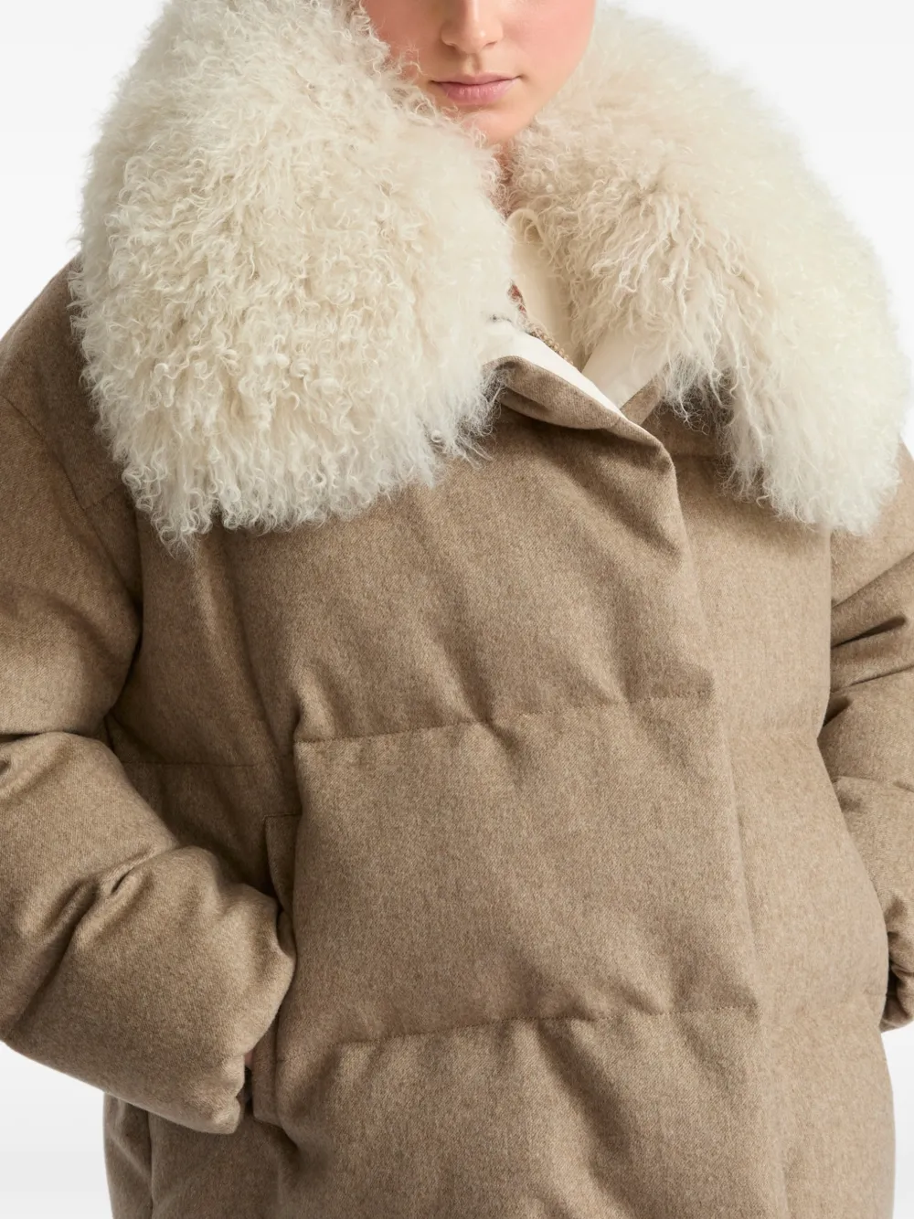Yves Salomon Parka met lammy kraag Beige