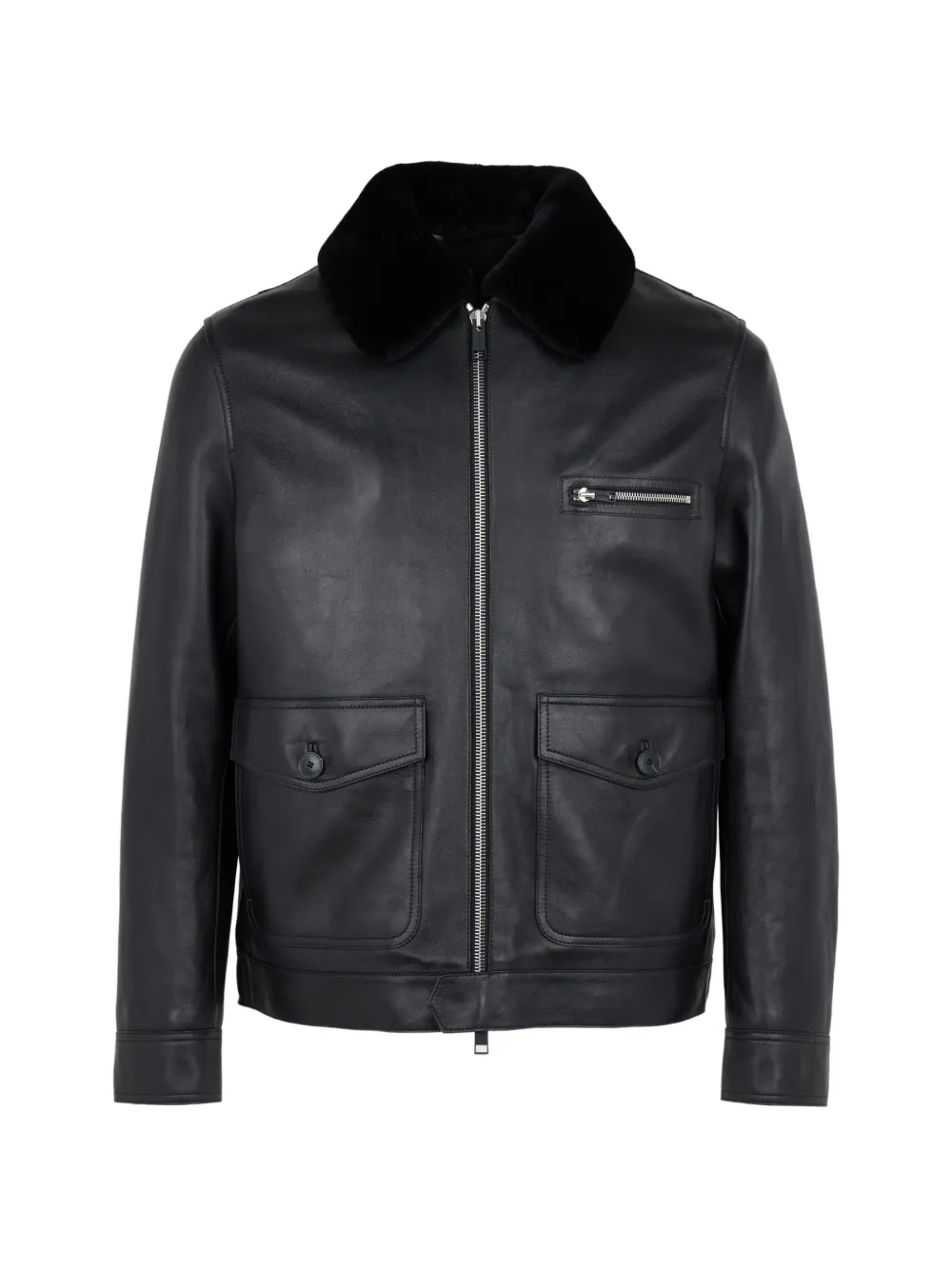 Yves Salomon shearling-collar leather jacket - Nero