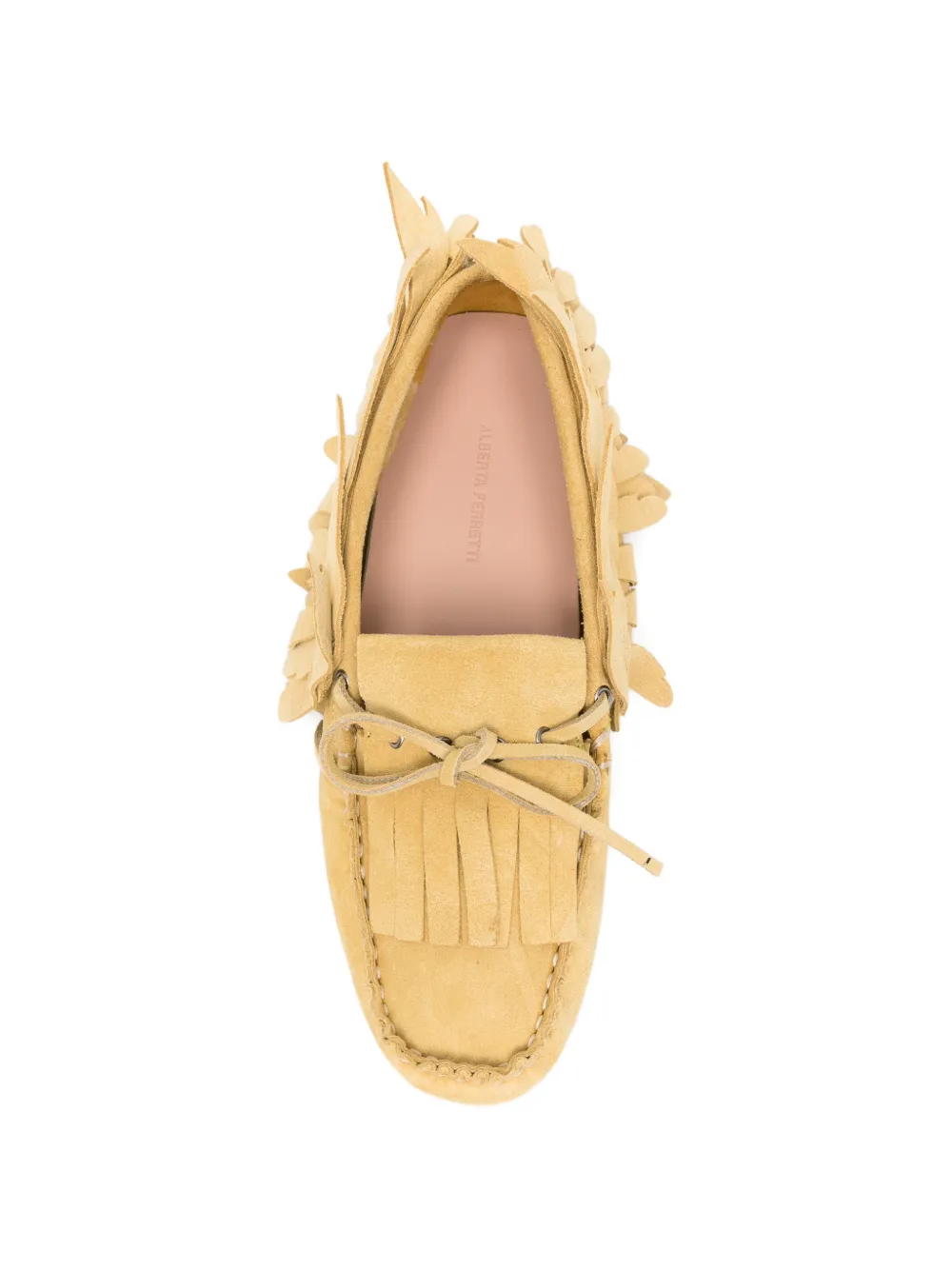 Alberta Ferretti feather-detail fringed shoes Geel