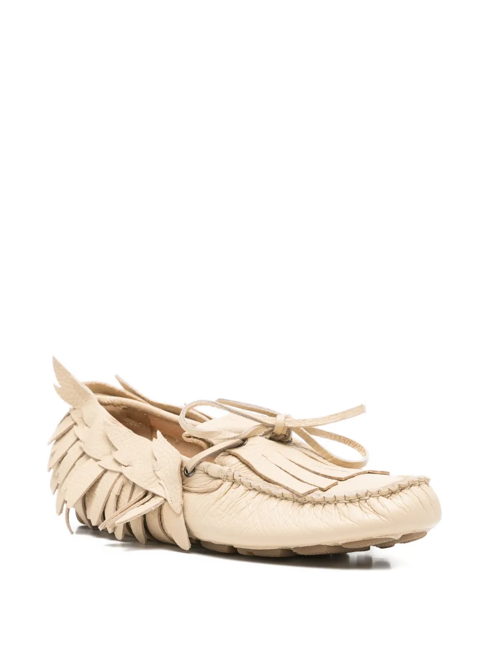 Alberta Ferretti feather-embellished fringed shoes Beige