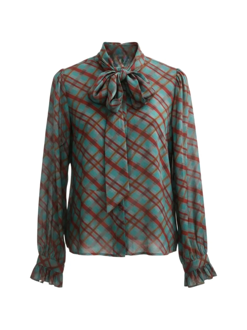 Saint Laurent Pre-Owned 1980s check lavalliere blouse - Verde