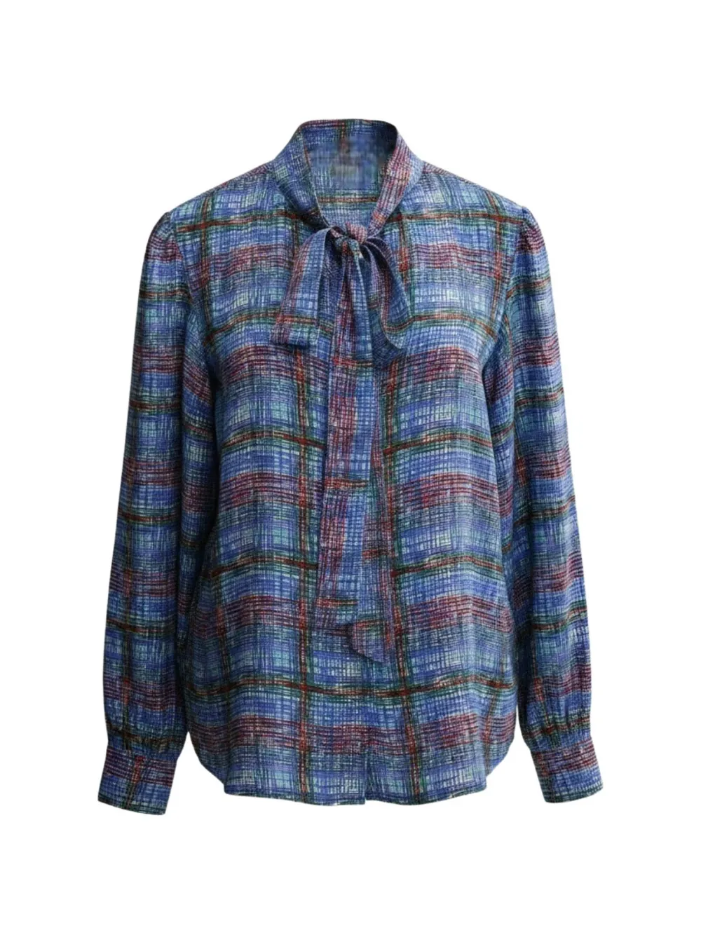 Saint Laurent Pre-Owned 1980s check lavalliere blouse - Blau