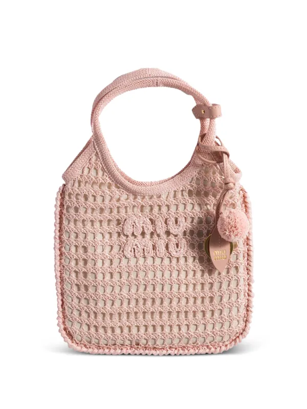Miu Miu Ivy Raffia Crochet Handbag in Pink
