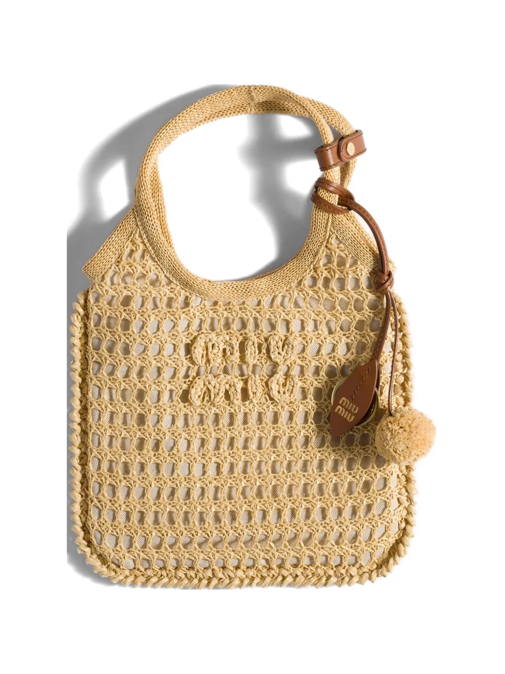 Miu Miu Ivy raffia crochet handbag in Nude