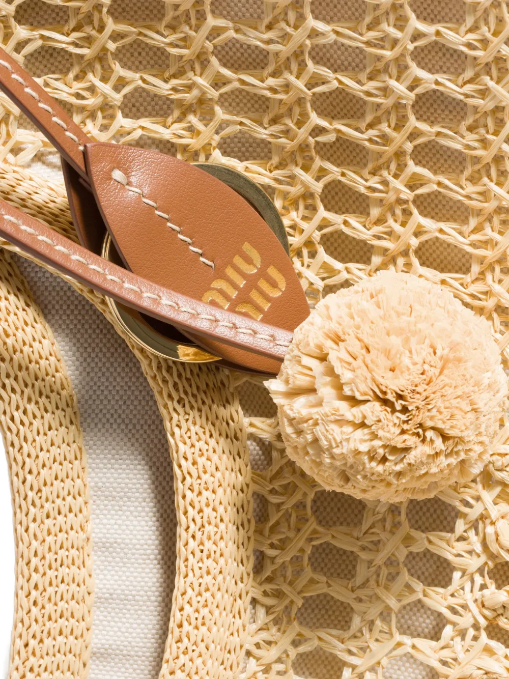 Miu Ivy raffia gehaakte tas Beige