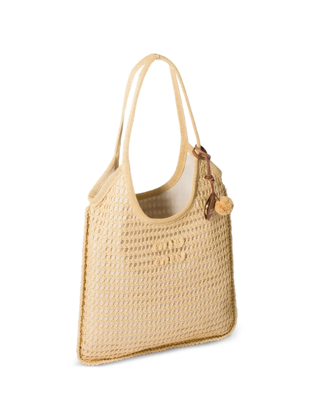 Miu Ivy raffia gehaakte tas Beige