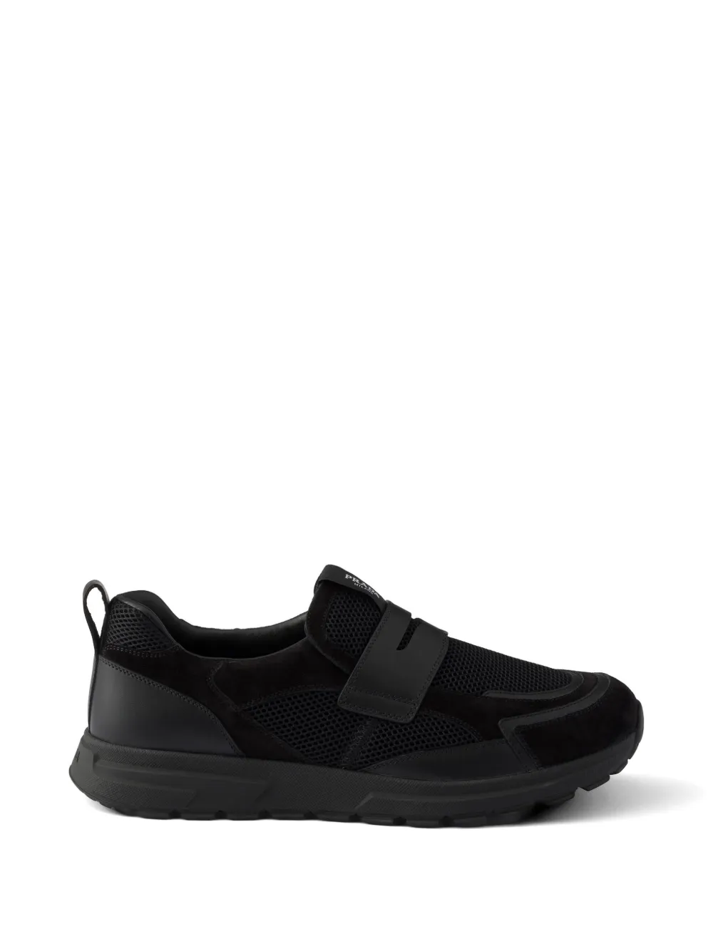 Prada Prax mesh fabric and leather loafers - Nero