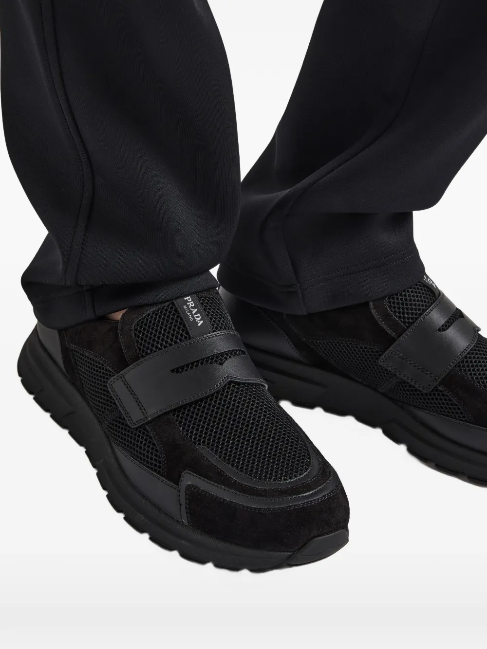 Prada Prax mesh canvas en leren loafers Zwart